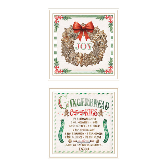Trendy Decor 4U 2- Piece Vignette Gingerbread Wreath White Framed Wall Art for Living Room, Bedroom Wall Art Print for Home Decor by Nicole DeCamp