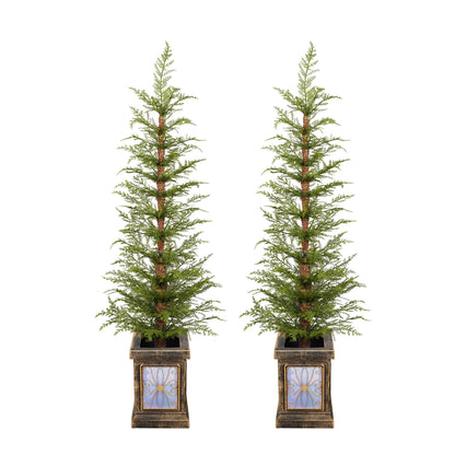 4ft Pre-Lit Artificial Christmas 2-Piece with high-quality PE material,Set Easy Assembly,Potted stand
