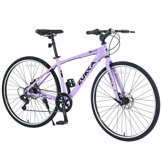 Shimano 7 Speed Hybrid Bike Aluminum Alloy Frame Double Disc Brakes 700C Road Bike For men women's City Bicycle