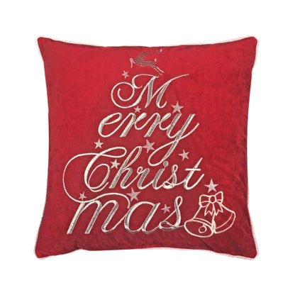 Red Velvet Christmas Throw Pillow with Merry Christmas Embroidery, 20x20 with Insert