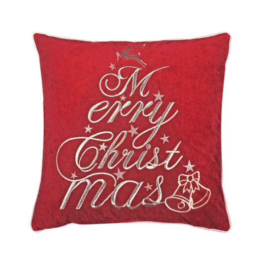 Red Velvet Christmas Throw Pillow with Merry Christmas Embroidery, 20x20 with Insert