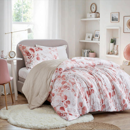 2-Piece Twin/Twin XL Reversible Floral Botanical Seersucker Comforter Set,Pink