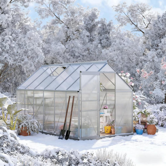 Silver  Walk-in Heavy Duty greenhouse 12.3' W x 6.2' D x 6.5' H Greenhouse with Aluminum Frame  for Winter