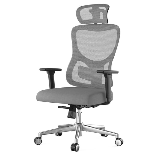 Ergonomic Office Chair,Mesh Desk Chair with Adjustable Lumbar Support and Headrest,Comfy Computer Chair with 3D Armrest Recling Swivel Chair for Home, Office, Study Room, Black & Grey