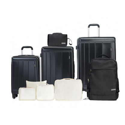 9-Piece Set (20'24'28 + a backpack, a toiletry bag, and 4 storage bags) ,ABS+PC Hardshell Carry on Luggage Set with TSA Lock Carry On Suitcase Luggage Durable Suitcase Color BLACK