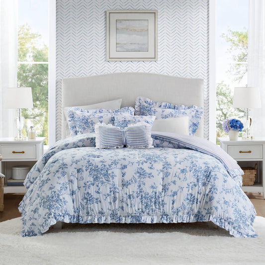 5 Pieces Full/Queen Comforter Set with Decorative Pillows,Blue