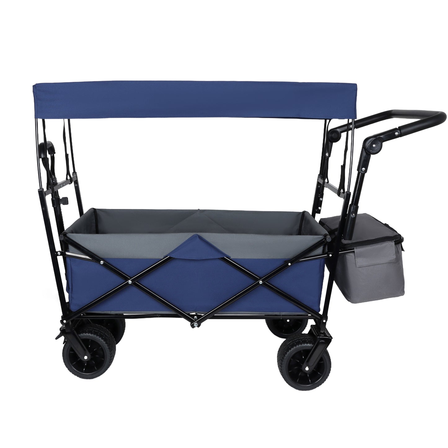 With Push Handle, 480Lbs Collapsible Wagon with Canopy, Wagon cart with 7' All-Terrain Wheels, Lightweight Foldable Wagon, Large Capacity for Camping, Shopping, Sports, and Garden Use, dark blue