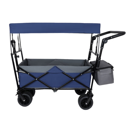 With Push Handle, 480Lbs Collapsible Wagon with Canopy, Wagon cart with 7' All-Terrain Wheels, Lightweight Foldable Wagon, Large Capacity for Camping, Shopping, Sports, and Garden Use, dark blue