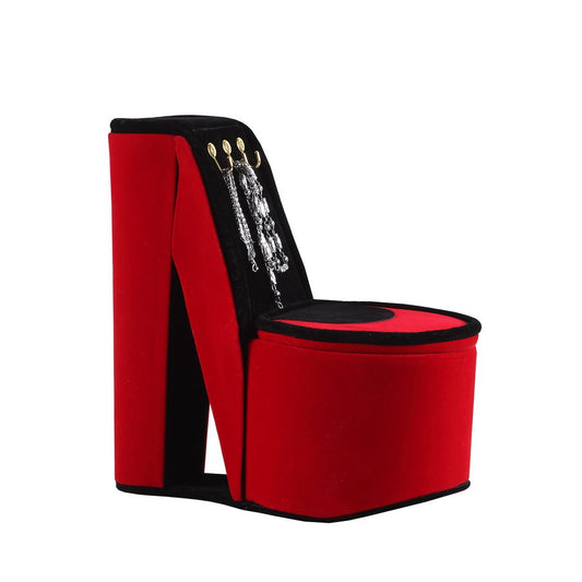 9' Tall Display Jewelry Box with Hooks, High Heel Shoe Design, Red Velvet