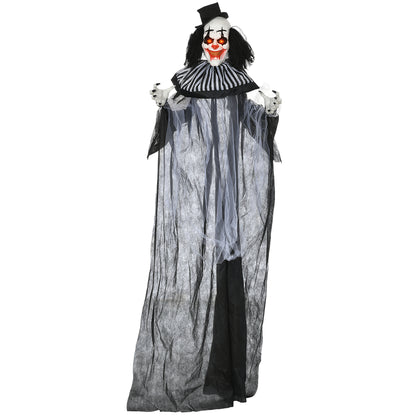 HOMCOM 6' Life Size Outdoor Halloween Decoration, Classic Black and White Striped Clown Animatronic, Sound and Motion Activated Animated Prop with Light Up Eyes & Sounds