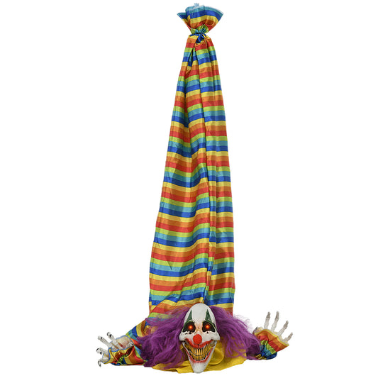 HOMCOM 3.8' Outdoor Halloween Decoration, Animatronic Hanging Clown Corpse, Sound and Motion Activated Animated Prop with Light Up Eyes & Circus Clown Music