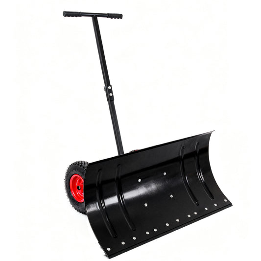 30' Wide Metal Snow Pusher with 15' Height & 2 Wheels,Adjustable Angle & Height Handle  for Effortless Snow Clearing,Ergonomic Single-Rod Design for Driveway & Sidewalk