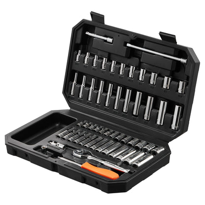 Socket Set, 1/4 Inch Drive Socket and Ratchet Set, 6-Point Socket Opening, 54 Pieces Tool Set SAE and Metric, Deep and Standard Sockets, 5/32-9/16 in, 4-14 mm, with Accessories, Storage Case