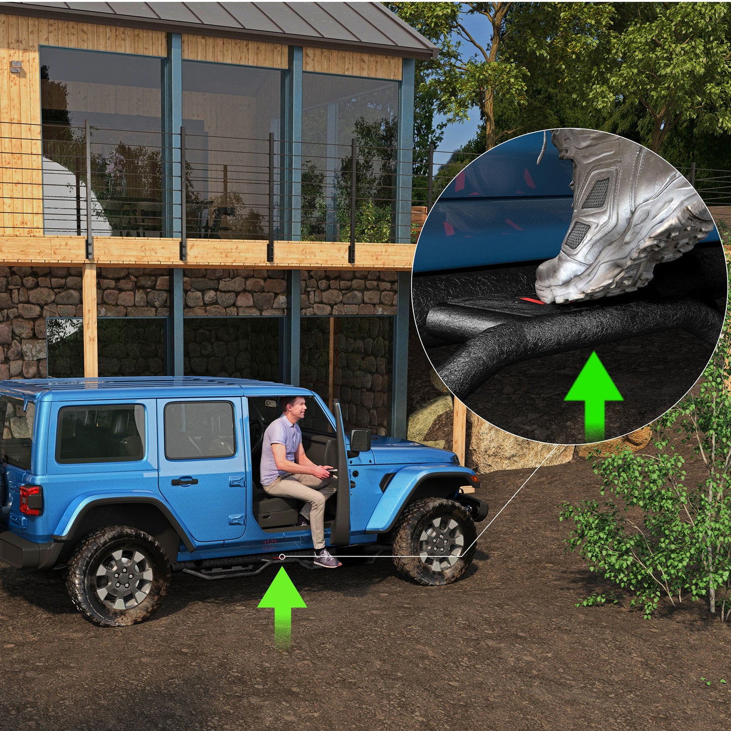 Running Boards For 2018-2025 Jeep Gladiator JT 4 Full Size Doors Two Stairs 6' Coated Black Powder Coated Side Steps 2PCS