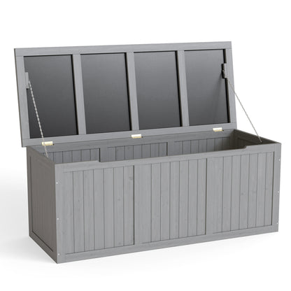 112 Gallon Outdoor Wooden Deck Box Solid Wood Storage Box Seat & Table Top for Patio Furniture Cushions, Pool Toys & Garden Tools