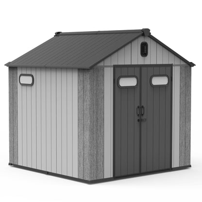 8x8FT Resin Outdoor Storage Shed with Lockable Door, Waterproof Outside Sheds with Windows & Vents, Heavy-Duty Plastic Tool Storage Shed for Patio Furniture, Lawn Mower, Bike