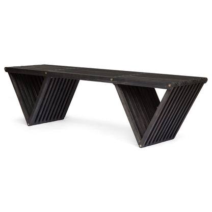 Gloaming Outdoor Bench with Slat Design and Triangular Base, Dark Grey
