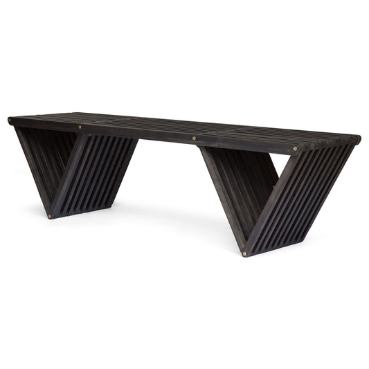 Gloaming Outdoor Bench with Slat Design and Triangular Base, Dark Grey