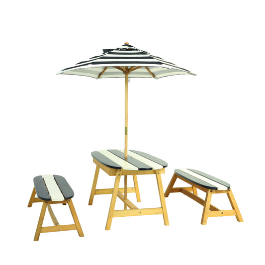 Naturally Playful Kids Picnic Table with Umbrella, Indoor/Outdoor Fun, Dark Blue Poplar Wood