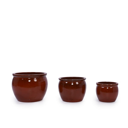3 Pieces Ceramic Flowerpot, Modern Planter for Patio, Garden or Windowsills - Orange