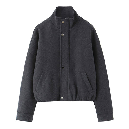 Women's Jacket Charcoal Grey Wool Blend BYMANYC ® New York SOHO HIGH COLLAR BOMBER - New Collection