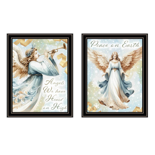 Trendy Decor 4U 2-Piece Vignette Angels We Have Heard on High Black Framed Wall Art for Living Room, Holiday Wall Art Print for Home Decor, Bedroom Wall Art by Nicole DeCamp