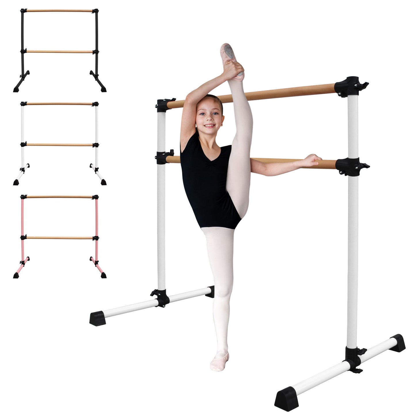 4FT White Solid Wood Ballet Barre With Adjustable Range Of 6.7-46 Inches For Dance Practice