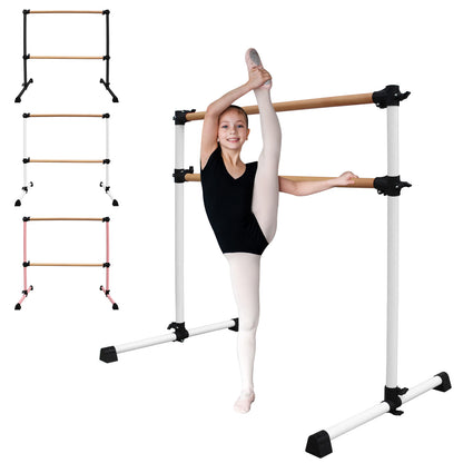 4FT White Solid Wood Ballet Barre With Adjustable Range Of 6.7-46 Inches For Dance Practice