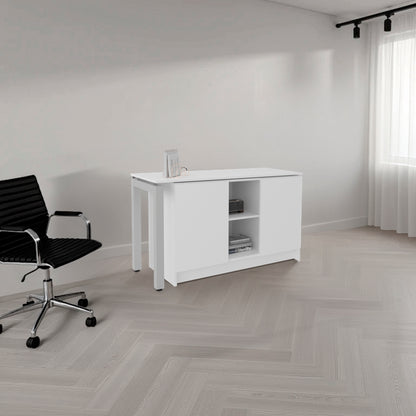 Desk 28.5' H, 2 Doors, 5 Shelves, 2 Legs, White - Home Office