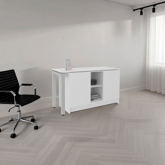 Desk 28.5' H, 2 Doors, 5 Shelves, 2 Legs, White - Home Office