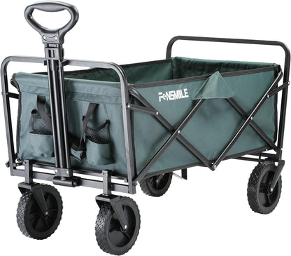Collapsible Folding Wagon, Heavy Duty 220Lbs Capacity, Foldable Utility Cart for Outdoor Camping, Grocery, Sports, Beach - All Terrain