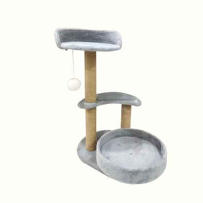 Multi-tiered cat tree with scratching posts and interactive ball toy - perfect indoor cat furniture for play and rest
