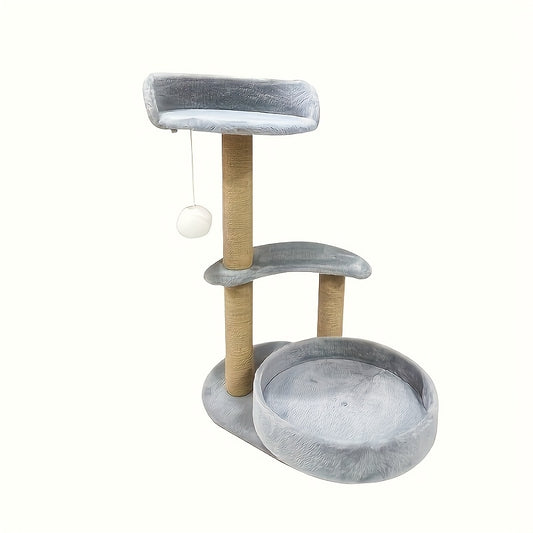 Multi-tiered cat tree with scratching posts and interactive ball toy - perfect indoor cat furniture for play and rest