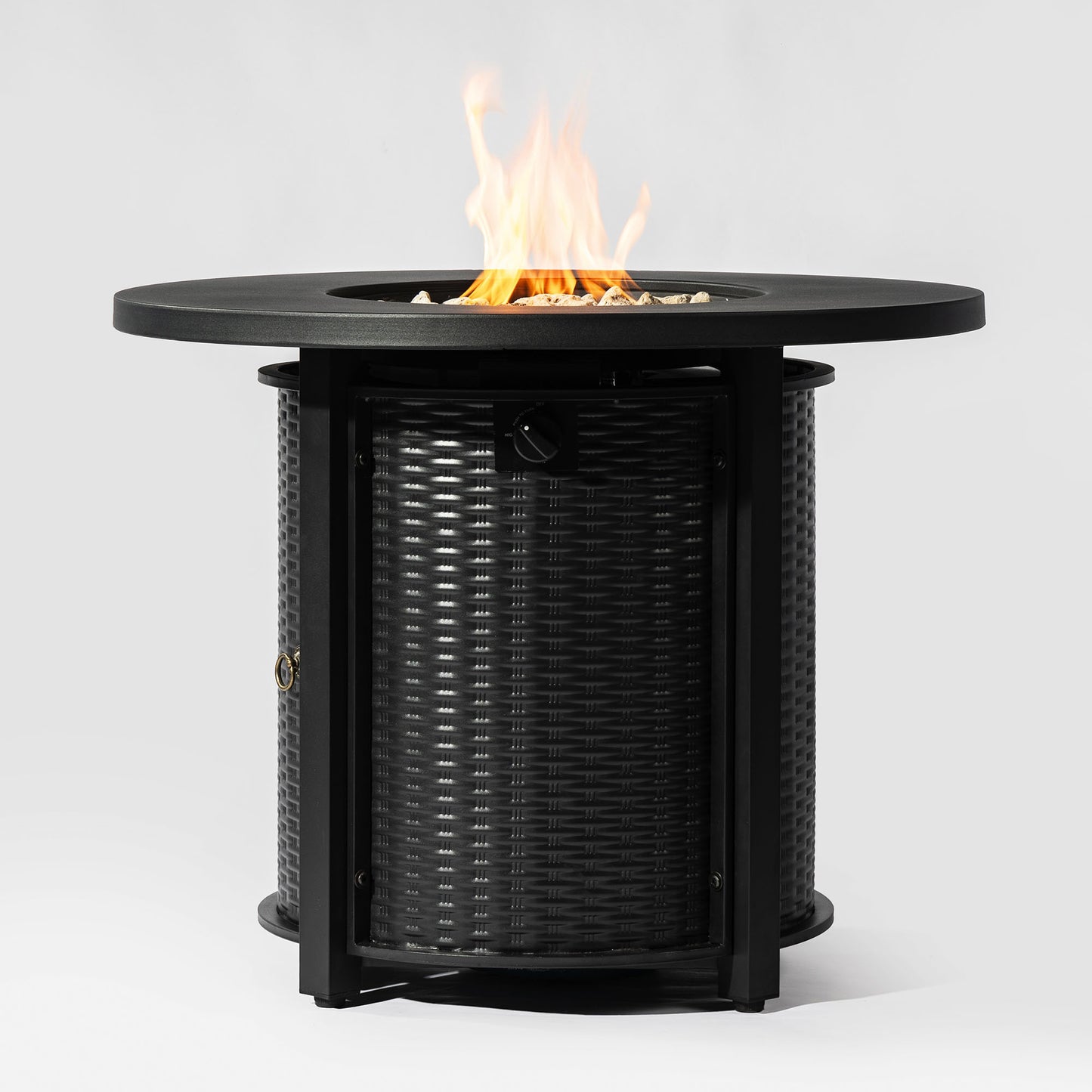 32' Propane Gas Fire Pit Table, 50000 BTU Round Steel Fire Pit for Outside Patio Deck Garden Courtyard-Black