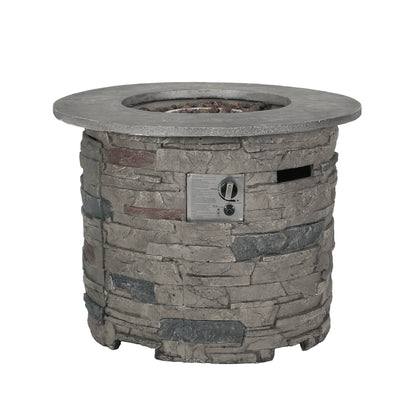 Transitional Outdoor 32' Round MgO Propane Fire Pit Table, Stone Gray, Lightweight Concrete Construction