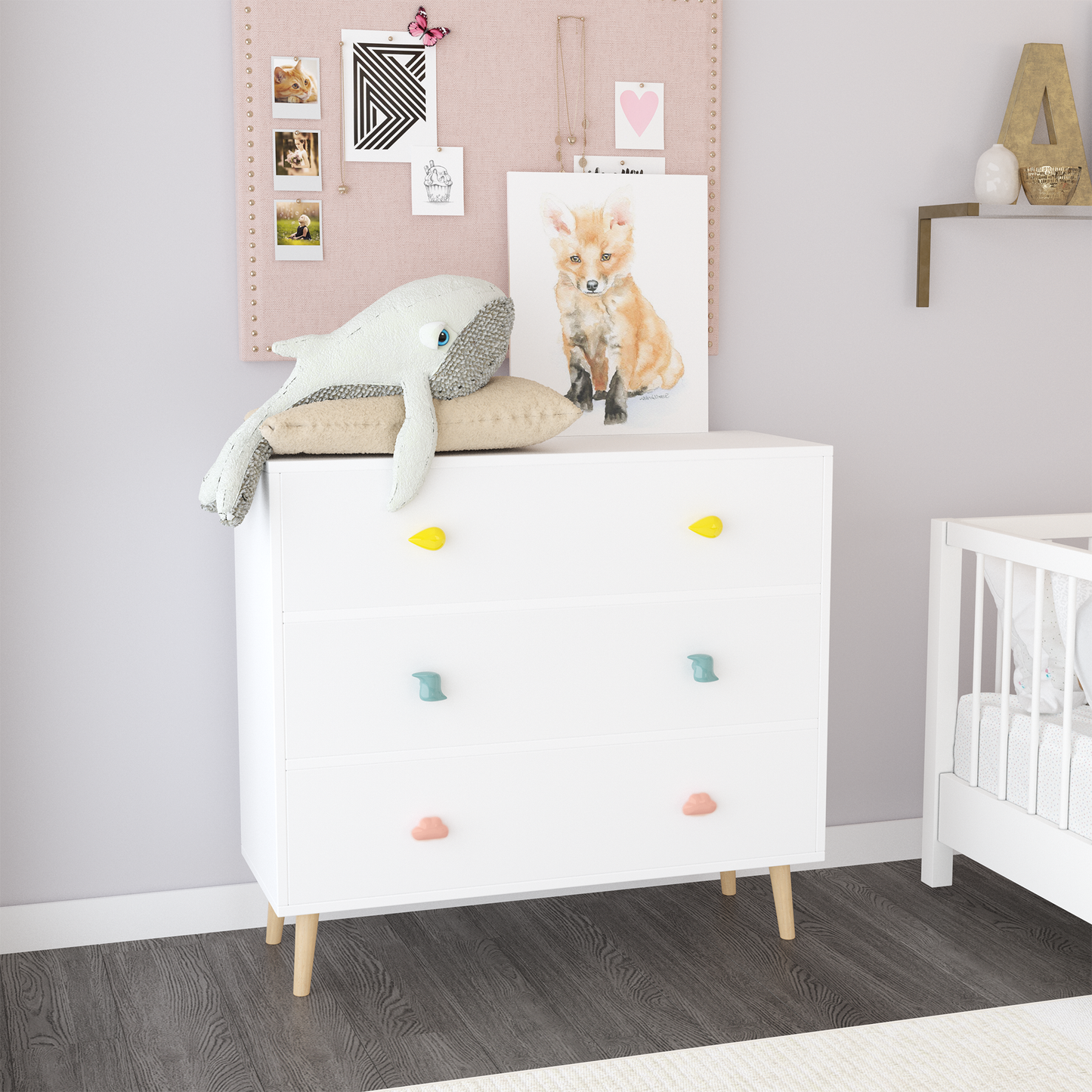 Kids 3 Drawer Dresser, Baby Nightstand for Bedroom, Storage Cabinet for Toddler Child for Living Room, Toddler Room, Nursery, Closet, Apartment (White)