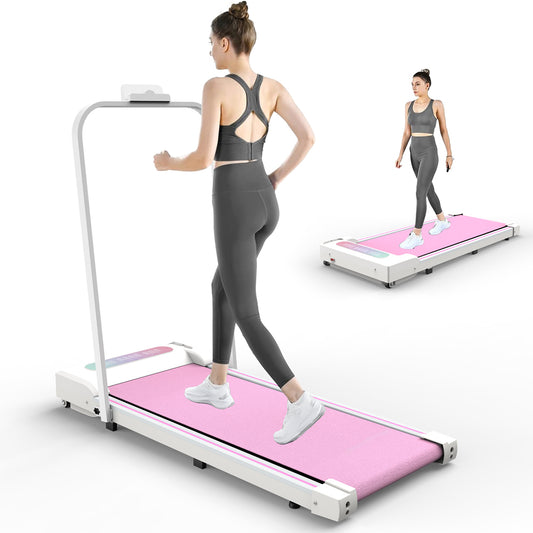 Under Desk Treadmill, Walking Pad, 2 in 1 Portable Treadmill with Handle Remote Control LED Display, Walking Jogging Machine for Home Office Use Pink