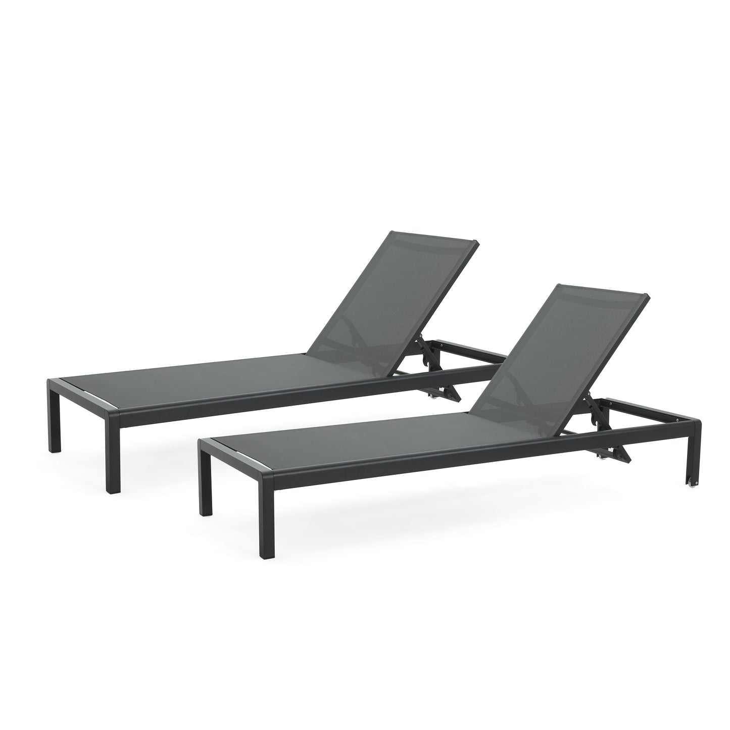 Outdoor Chaise Lounge Chair Set of 2, Aluminum Adjustable Outside Chair for Pool Patio Beach Yard, All Weather Use UV Resistant 400lbs Weight Capacity, Black