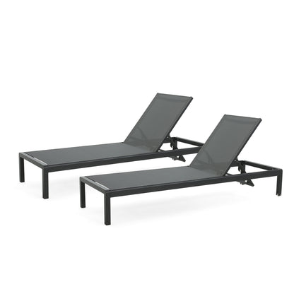 Outdoor Chaise Lounge Chair Set of 2, Aluminum Adjustable Outside Chair for Pool Patio Beach Yard, All Weather Use UV Resistant 400lbs Weight Capacity, Black