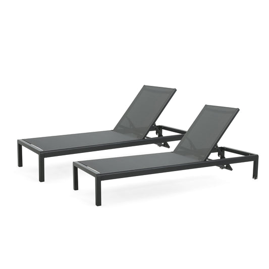 Outdoor Chaise Lounge Chair Set of 2, Aluminum Adjustable Outside Chair for Pool Patio Beach Yard, All Weather Use UV Resistant 400lbs Weight Capacity, Black