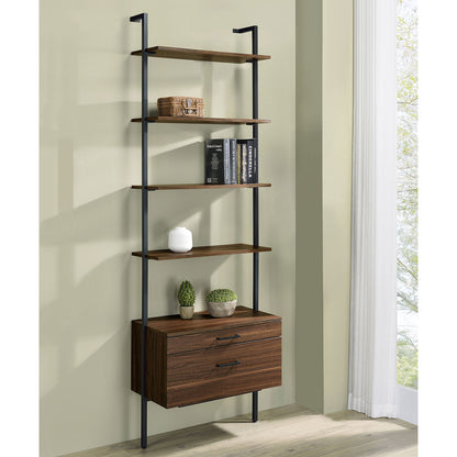 Wendell Walnut 4-shelf Storage Wall Bookshelf