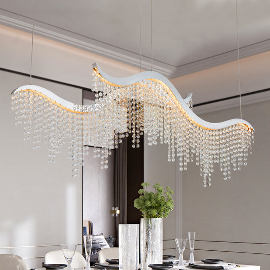 36-inch Modern Wave LED Crystal Chandelier - Adjustable Color Temperature 3000K/4000K/6000K - Adjustable Height - Elegant Chandelier for Living Room and Luxurious Space