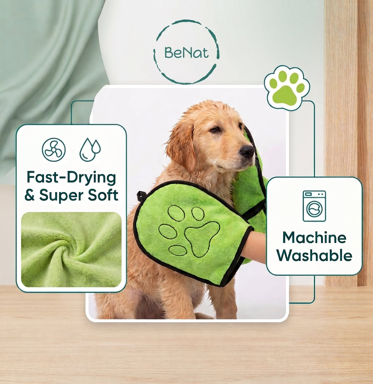 BeNat Pets. Dog Bath Towel Double Drop Pocket Design