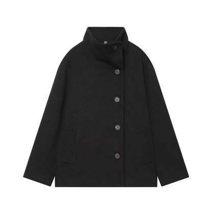 Women's Jacket Black Wool Blend High Collar BYMANYC ® New York SOHO ASYMMETRIC SHORT COAT - New Collection