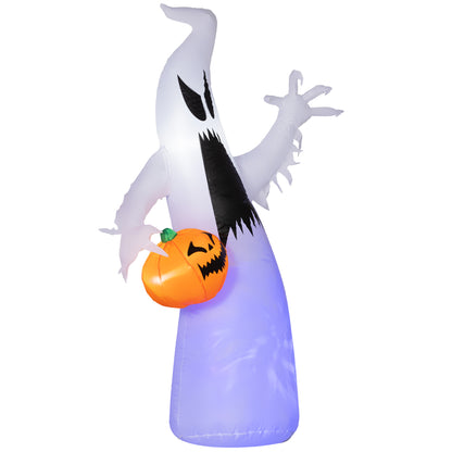 HOMCOM 5.9' Halloween Inflatable Outdoor Decoration Ghost with Pumpkin, Blow Up LED Yard Decor for Garden, Lawn, Party, Holiday, Waterproof, Purple