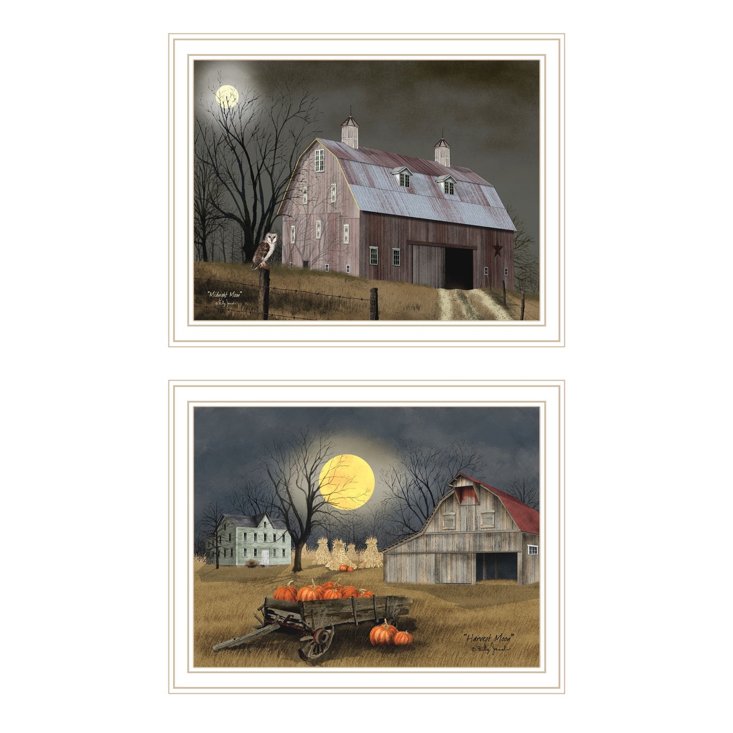 Trendy Decor 4U 2- Piece Vignette Autumn Moonlit Nights White Framed Wall Art for Living Room, Bedroom Wall Art Print for Home Decor by Billy Jacobs