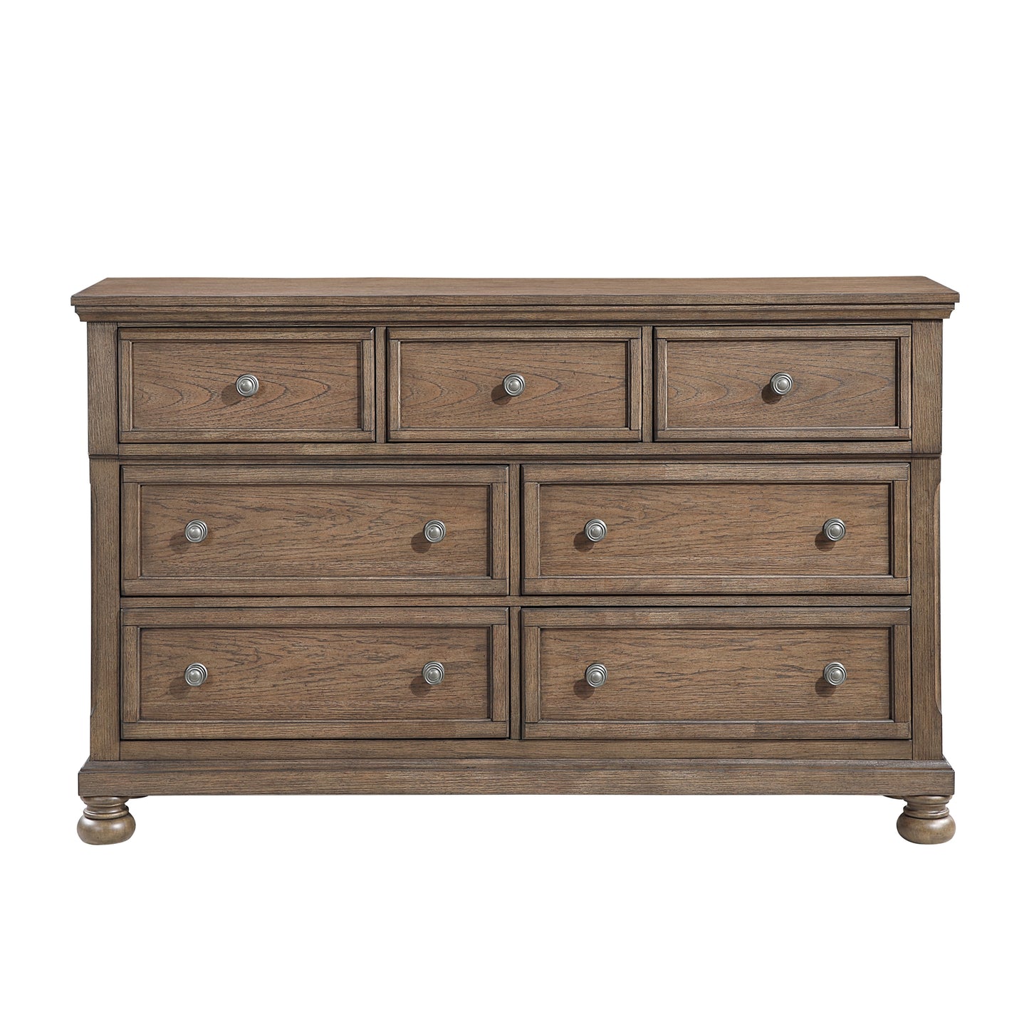 Transitional Antique Brown Finish 1pc Dresser with 7x Drawers Jewelry Tray Classic Bun Feet Wooden Bedroom Furniture