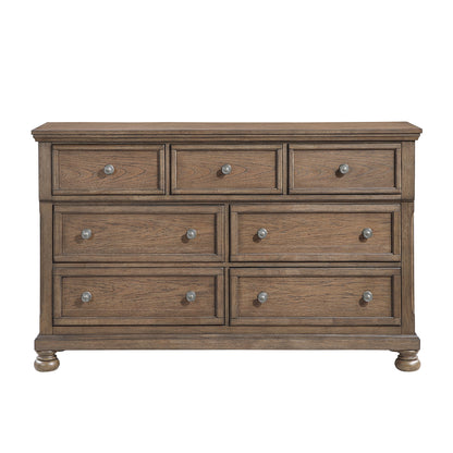 Transitional Antique Brown Finish 1pc Dresser with 7x Drawers Jewelry Tray Classic Bun Feet Wooden Bedroom Furniture