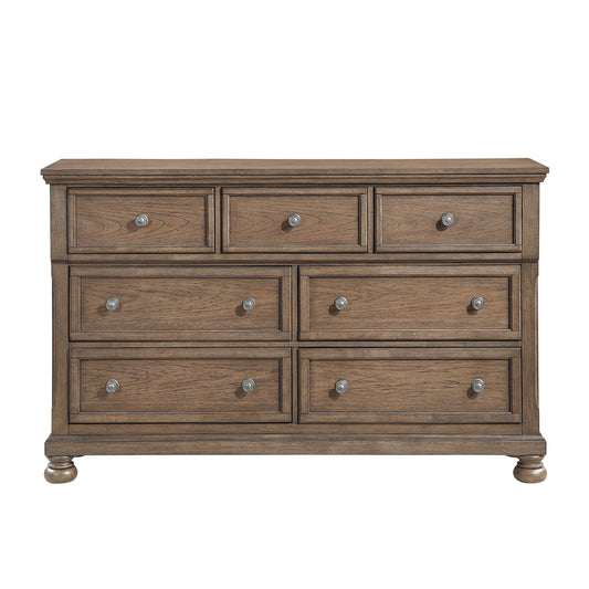 Transitional Antique Brown Finish 1pc Dresser with 7x Drawers Jewelry Tray Classic Bun Feet Wooden Bedroom Furniture