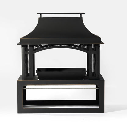 40' Wood Burning Fireplace, 50000 BTU Steel Fire Pit, Wood Burning Chimney for Outside Patio Deck Garden Backyard-Black